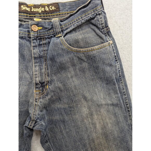 5ive Jungle Jeans Mens 34x30 Relaxed Fit Distressed Denim Straight Leg Pants - Picture 3 of 13